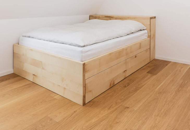 Wooden bed with white linen. System