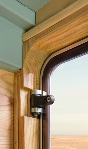 Wooden campervan window framing with round corners. Solid wood.