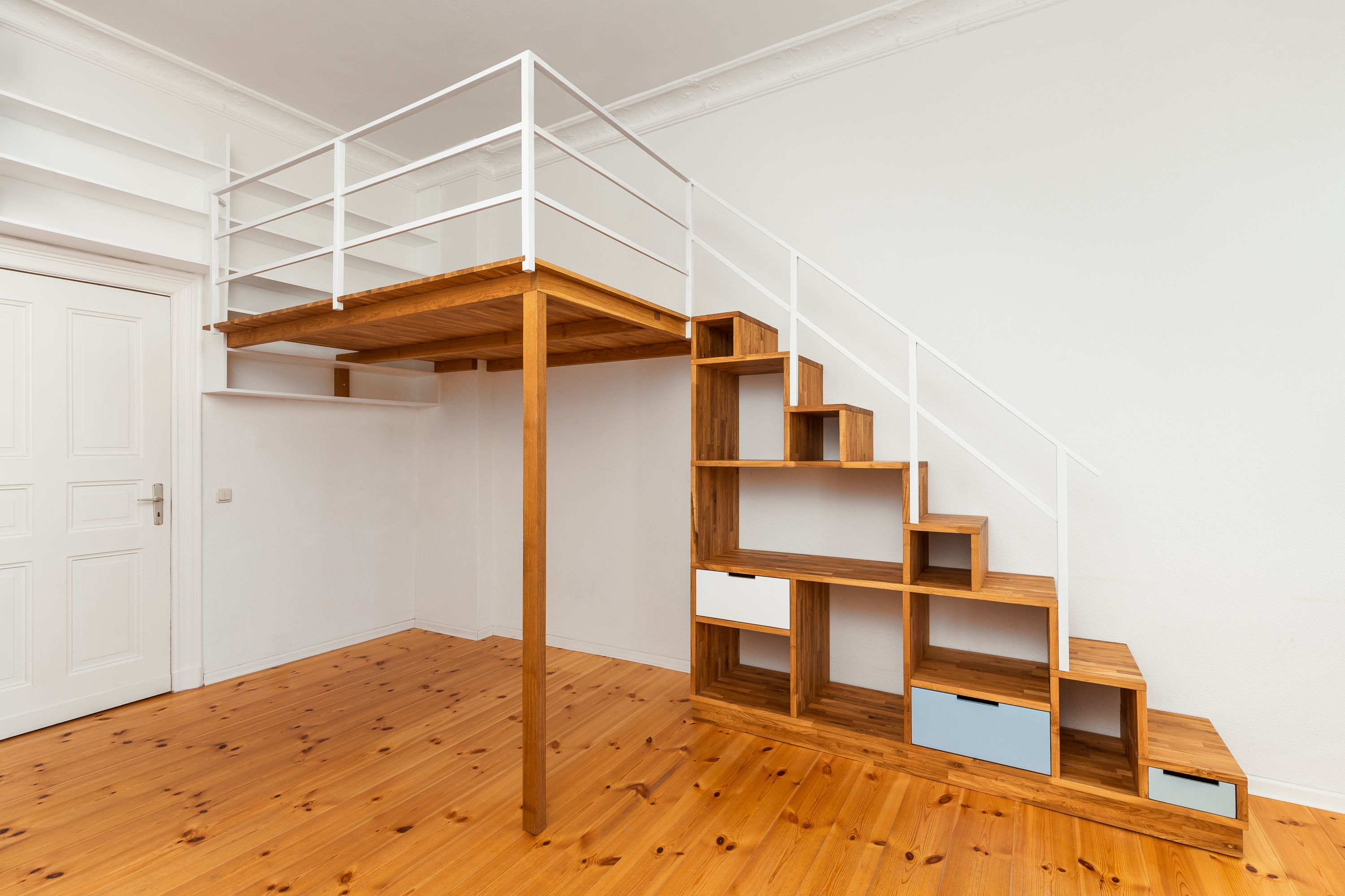 Wooden bed with white linen. System