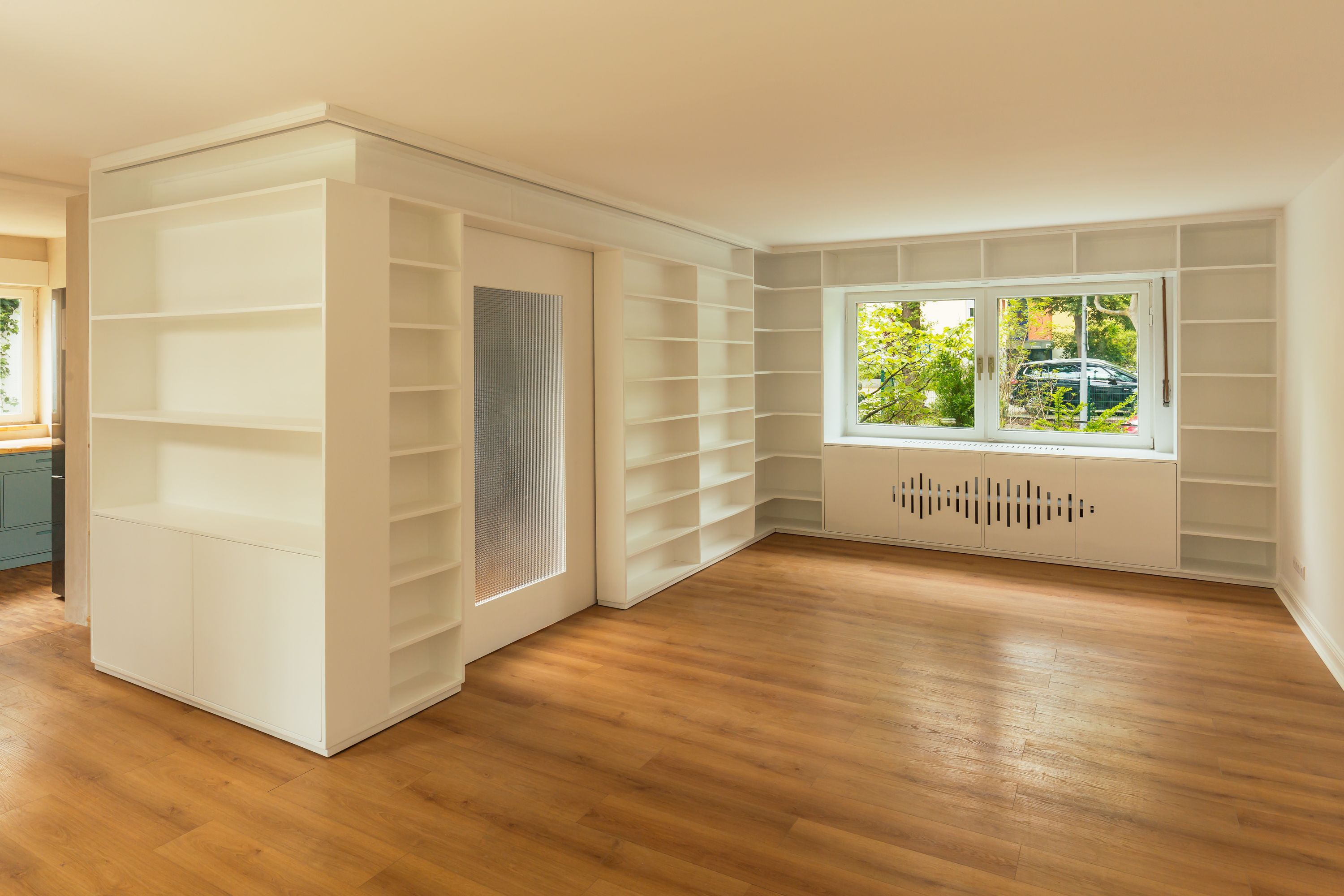 Wooden bed with white linen. System