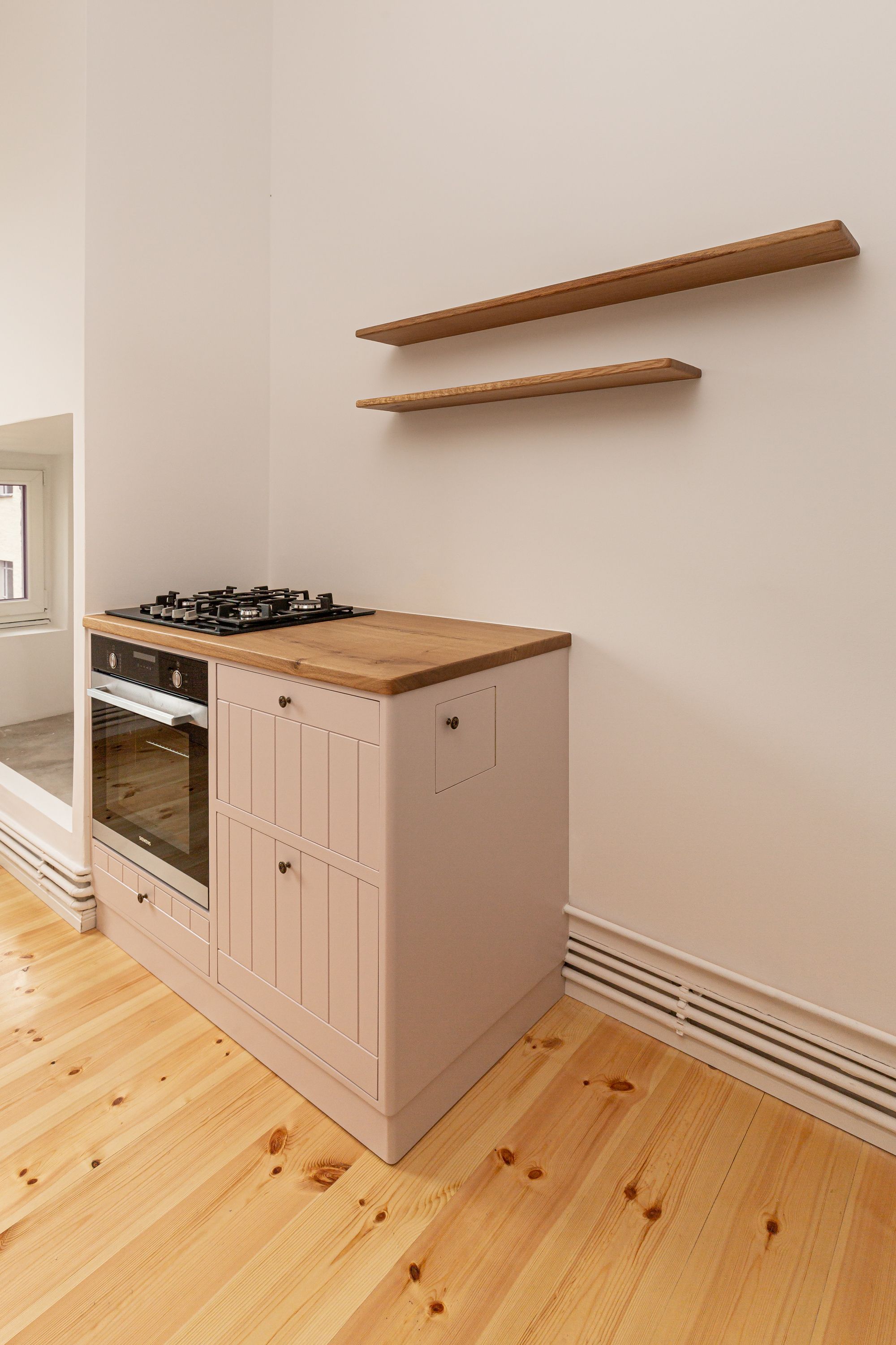 Wooden bed with white linen. System