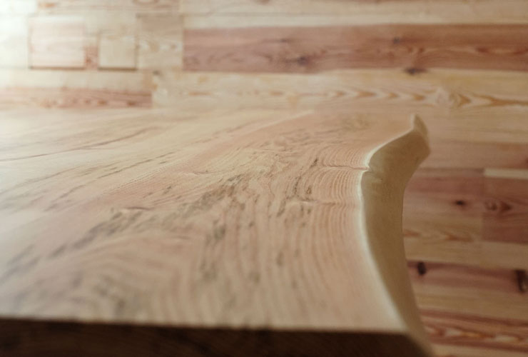 Close up shot on wooden table, solid wood. Design pattern.
